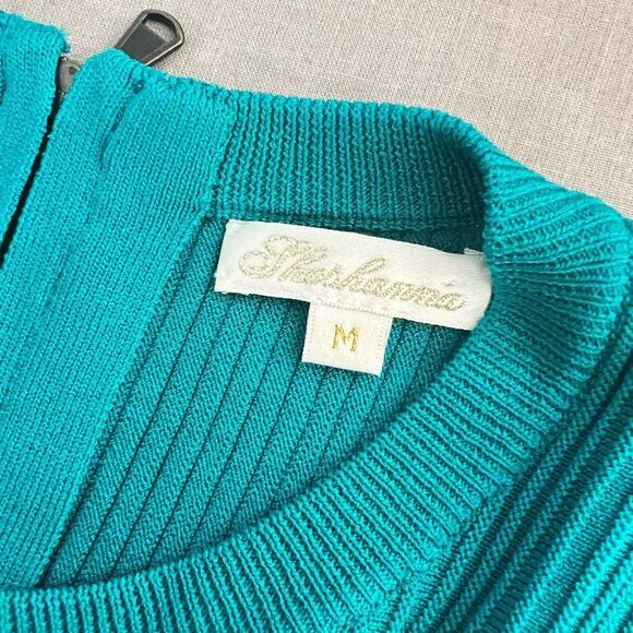 Shoshanna teal green blue short sleeve ribbed pleated dress size medium - Picture 7 of 9